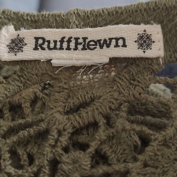 Ruff Hewn Army Green Lace Top With Beaded Tassels Sz - Picture 7 of 7